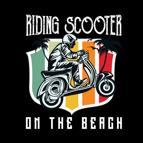 Riding Scooter On The Beach Graphic Design - Casual Beachwear Apparel Art for Scooter Lovers | Relaxed Coastal Style Prints