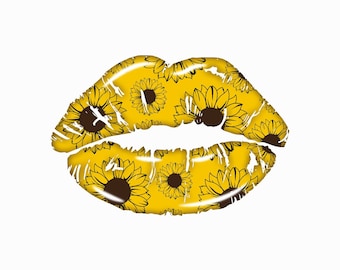 May include: A yellow lip print with a sunflower pattern.