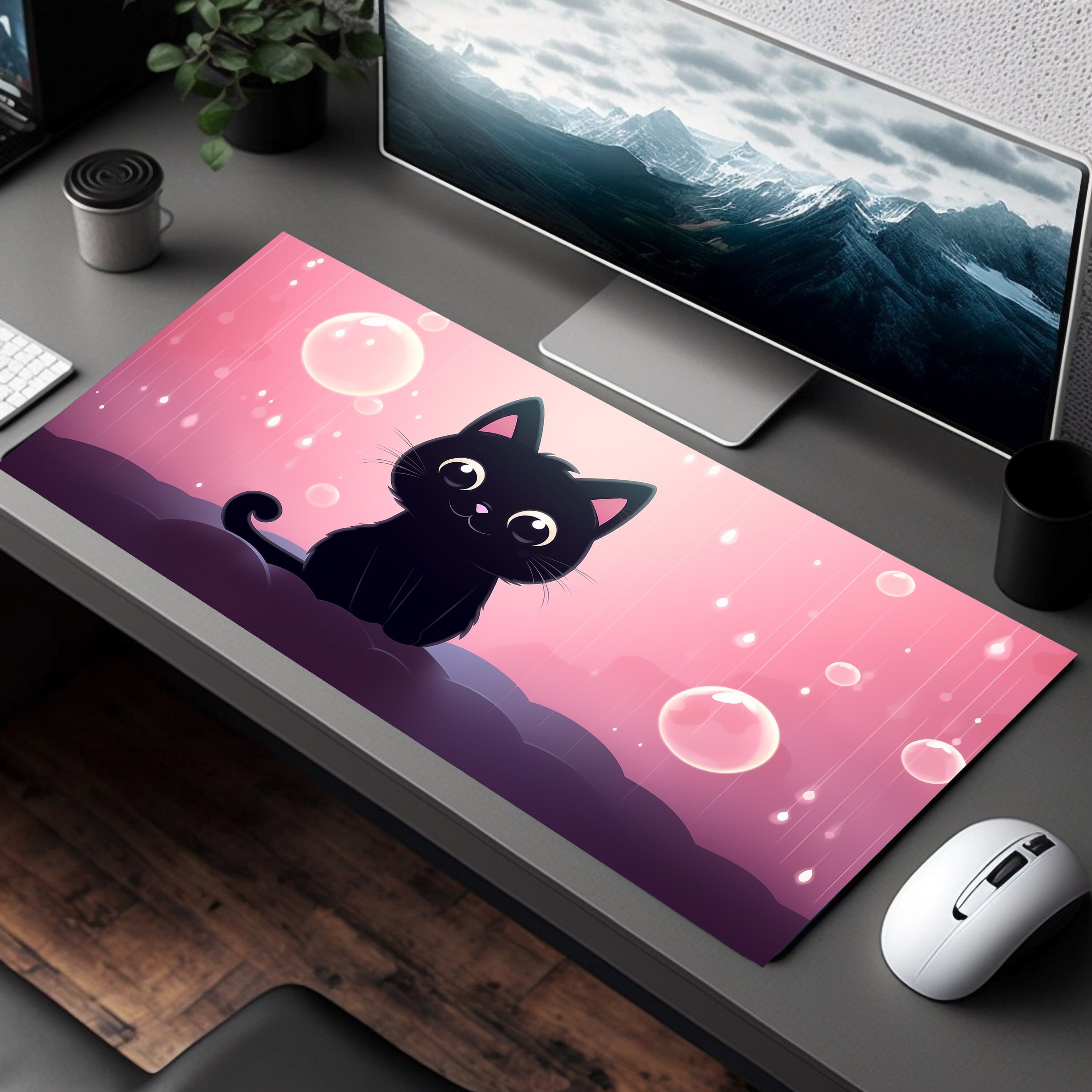 Cute Cat Deskmat Aesthetic Pink Desk Mat Cat Desk Pad Etsy UK