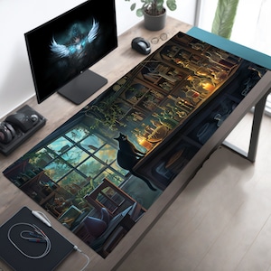 Apothecary Cat Desk Mat, Witchy Mouse Pad, Dark Academia Mousepad, Spooky Cat Desk Pad, Large Deskmat XL, XXL Gaming Mousemat