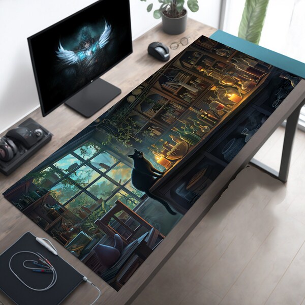 Apothecary Cat Desk Mat, Witchy Mouse Pad, Dark Academia Mousepad, Spooky Cat Desk Pad, Large Deskmat XL, XXL Gaming Mousemat