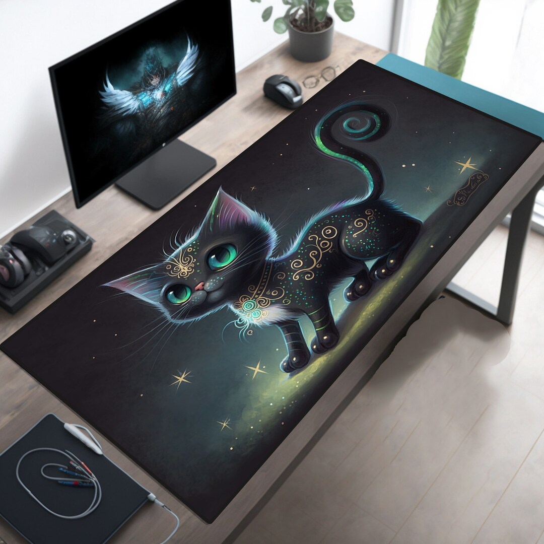 Whimsigoth Cat Cute Desk Mat Kawaii Desk Pad Whimsigoth Etsy