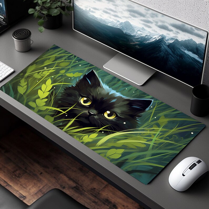 Black Cat Desk Mat Cute Mousepad Anme Aesthetc Mouse Pad Xxl Gamng - View #7