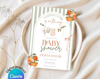 A Little Cutie Baby Shower Invitation: Editable Citrus Theme (Digital Download