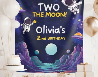 Two The Moon Birthday Banner: Outer Space Party Backdrop