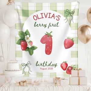 Strawberry First Birthday Banner: Personalized Fabric Party Decor
