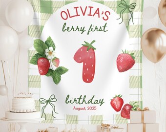 Strawberry First Birthday Banner: Personalized Fabric Party Decor