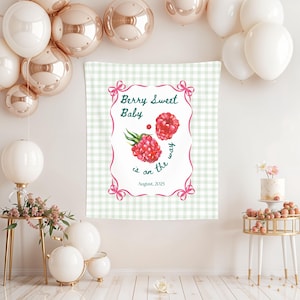 Raspberry Baby Shower Backdrop: Personalized Fabric Banner