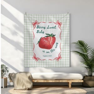 Personalized Strawberry Baby Shower Backdrop: Berry Sweet Fabric Banner