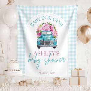 Baby in bloei, babyshowerbanner, gepersonaliseerde stoffen babybanner, welkomstbord gingangpatroon, aangepast tapijt, thema boerenmarkt