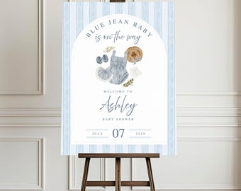 Denim Baby Shower Welcome Sign: Editable Canva Template (Digital Download)