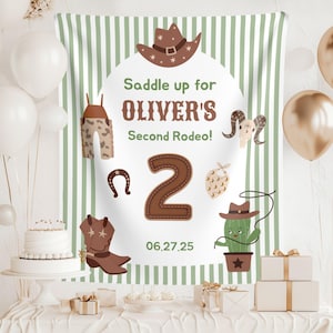 Second Rodeo Birthday Banner: Wild West Cowboy Party Backdrop