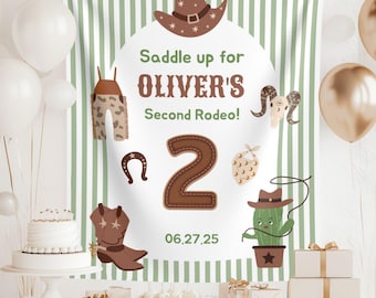 Second Rodeo Birthday Banner: Wild West Cowboy Party Backdrop