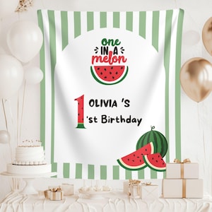 One in a Melon 1st Birthday Banner: Personalized Fabric Party Decor