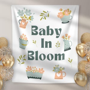Baby in bloei babyshower achtergrond, gepersonaliseerde stoffen babybanner, bloemen babyshower welkomstbord, op maat gemaakt tapijt