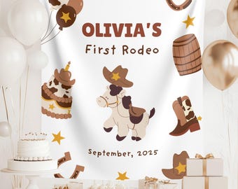 Primeiro banner de aniversário de rodeio: cenário de tecido do Velho Oeste