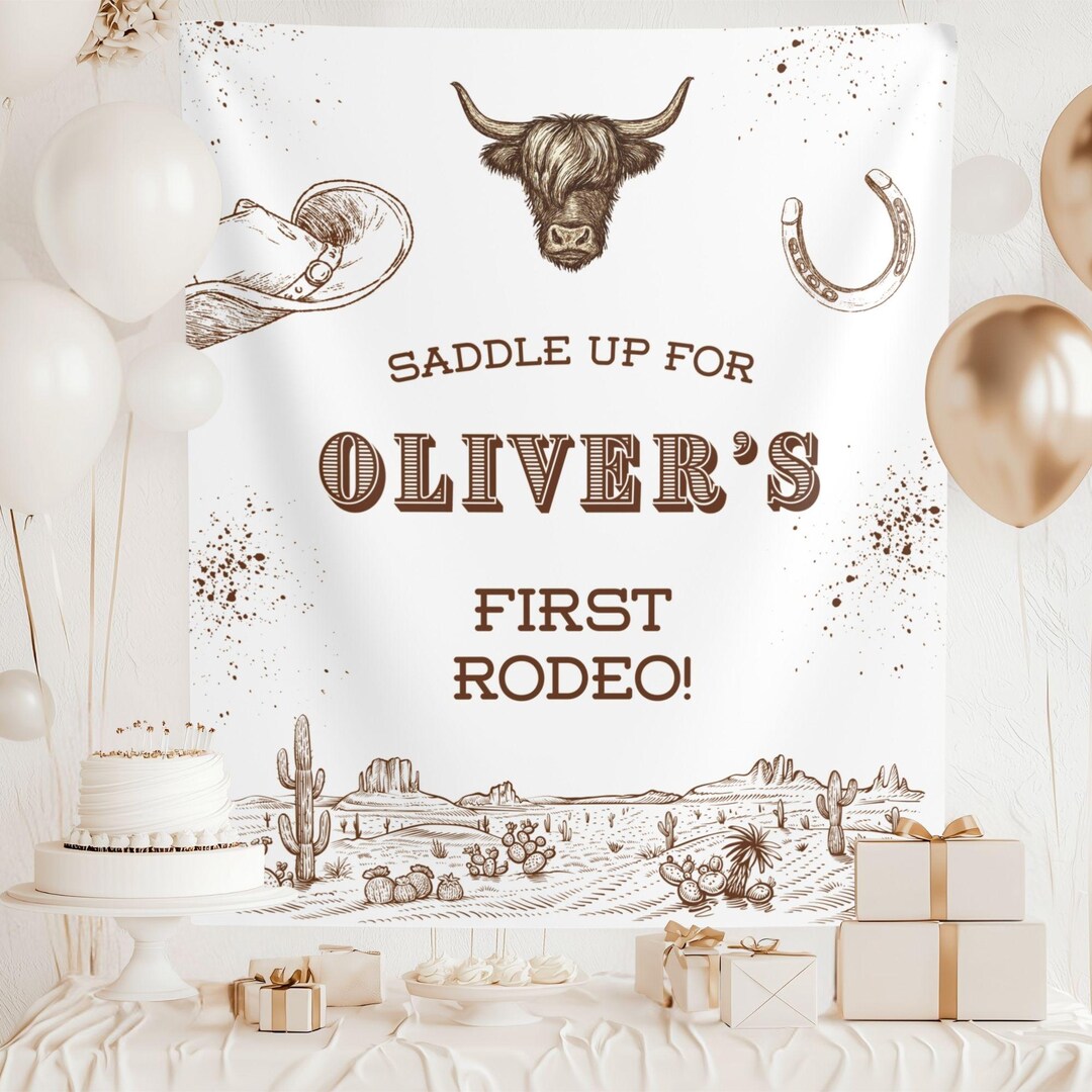 Modelo Rodeo Banner First Rodeo Birthday Banner: Cowgirl Western Party Tapestry, Highland ...