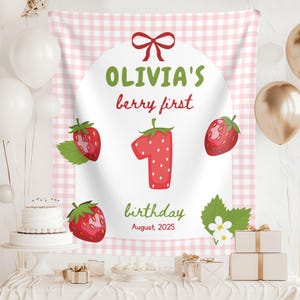Berry First Birthday Banner: Strawberry Party Backdrop