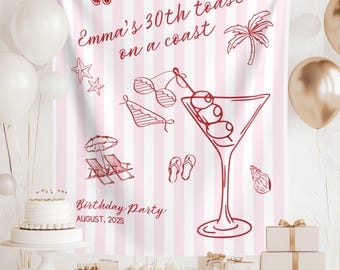 30th Birthday Tapestry Banner: "Toast on a Coast" Custom Party Decor