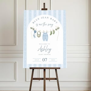 Denim Baby Shower Welcome Sign: Editable Canva Template (Digital Download, 16x20, 18x24, 24x36in