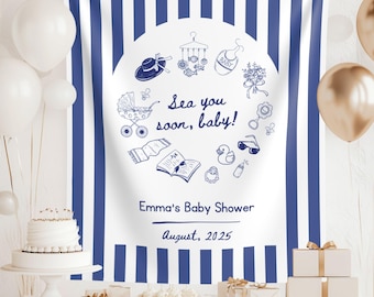Banner personalizado para baby shower con temática marina: Letrero náutico de bienvenida