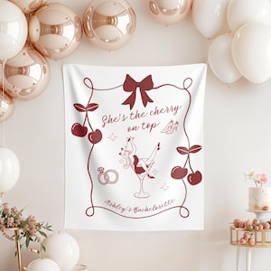Coquette Bow Bachelorette Tapestry: Cherries Party Backdrop