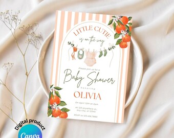 Citrus Baby Shower Invitation: A Little Cutie On The Way (Editable Canva Template, Digital Download)