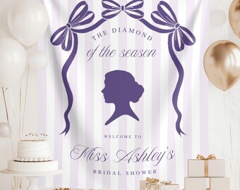 The Diamond of the Season, Patina Blue Bachelorette Party Tapestry Banner: Regency Era Bridal Shower Backdrop