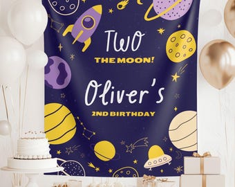 Second Birthday Space Party Theme, Two The Moon Banner, Kids Birthday Backdrop