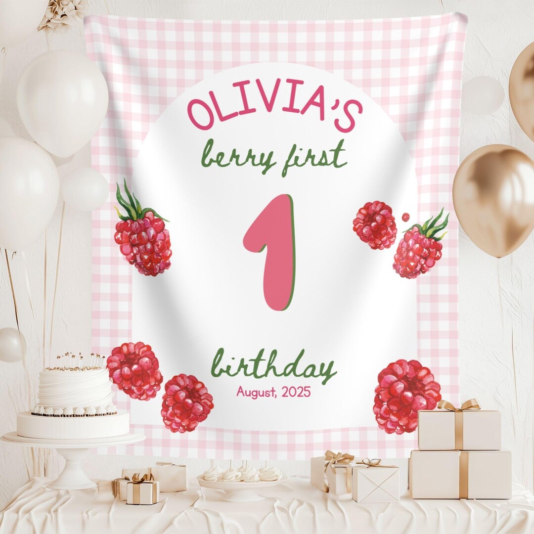 Berry First Birthday Banner: Personalized Fabric Backdrop - Etsy