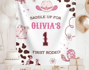 First Rodeo Birthday Banner: Wild West Cowgirl Party Backdrop