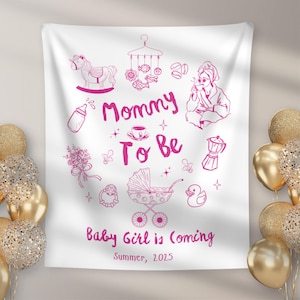 Baby Shower Backdrop, Mommy To Be Personalized Fabric Baby Banner, Hand Drawn Style Baby Shower Sign, Custom Tapestry
