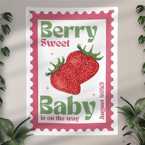 Strawberry Baby Shower Banner: Berry Sweet Personalized Wall Tapestry