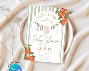 Little Cutie Citrus Baby Shower Invitation, Editable Canva (Digital Download)