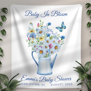 Baby in bloei babyshower achtergrond, gepersonaliseerde stoffen babybanner, bloemen babyshower welkomstbord, op maat gemaakt tapijt