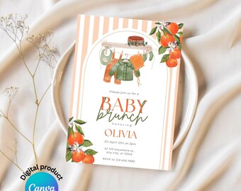 Citrus Baby Shower Invitation: Orange Theme, Editable Canva Template (Digital Download)