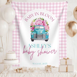 Baby in bloei, achtergrond babyshower, gepersonaliseerde stoffen babybanner, bord Baby in bloei, op maat gemaakt tapijt, gingangpatroon