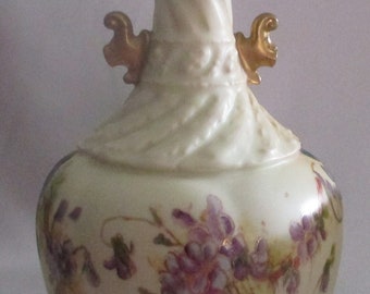 Royal Rudolstadt Germany Antique Circa 1895 Grecian Style Vase Hand Painted Featuring Violets Design