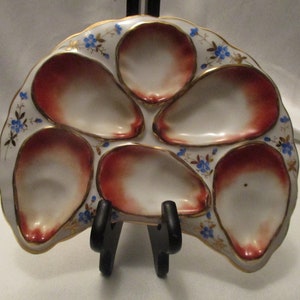 Antique French Oyster Plate: Hand-Painted Floral & Gilded Porcelain