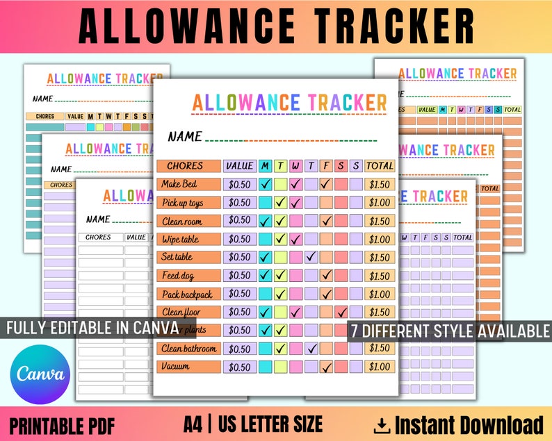 Allowance Tracker for Kids Printable Allowance Chore Chart - Etsy