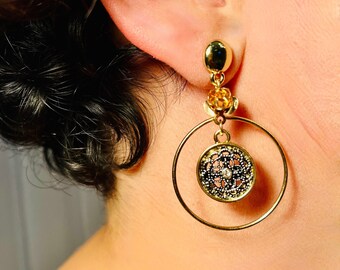 Hoop Earrings | Gold Rose Hoop Earrings | Dangle Gold Earrings | Cemetery Earrings