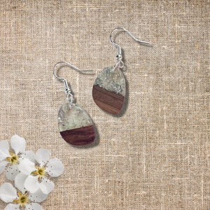 Silver Foil and Walnut Boho Earrings | Dangle Earrings | Hypoallergenic Silver Wires