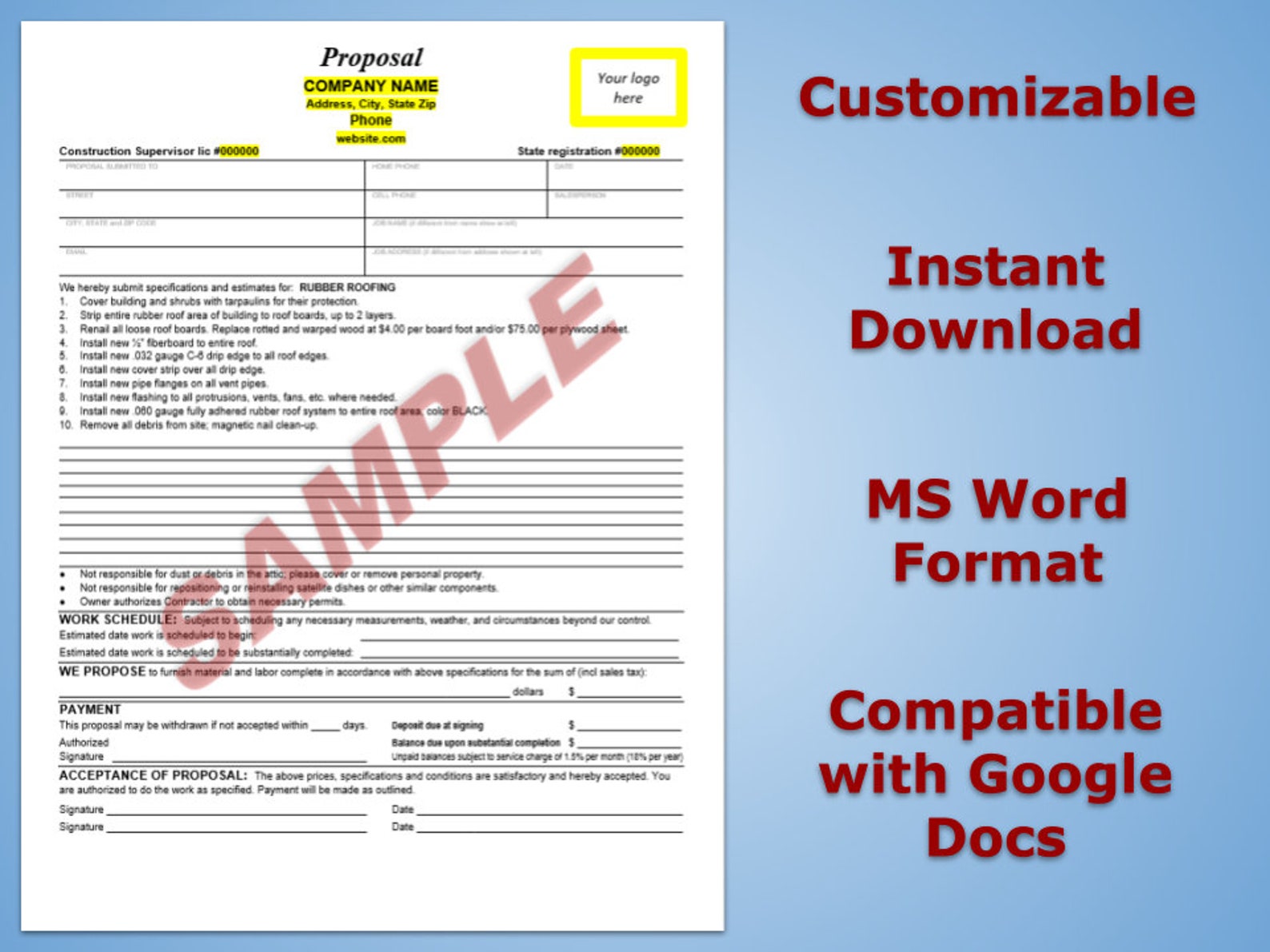 Rubber Roofing Proposal Rubber Roofing Contract Rubber Roofing