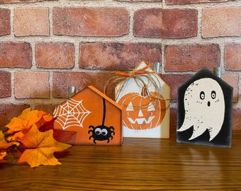 Handcrafted Halloween Wooden Block Houses