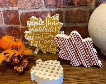 Chunky Wooden Fall Leaves & Acorn, Shelf Sitters, Tiered Tray, set of 3