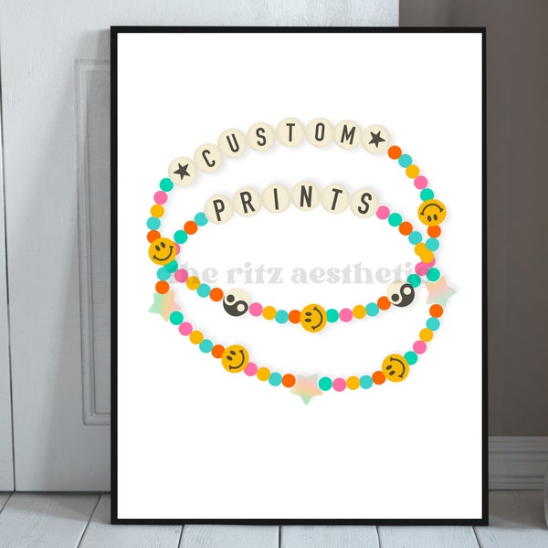 Custom Friendship Bracelet Poster, Printable Bead Bracelet Wall Art, Custom Gift, Trendy Room Decor, Friendship Beaded Bracelet Print