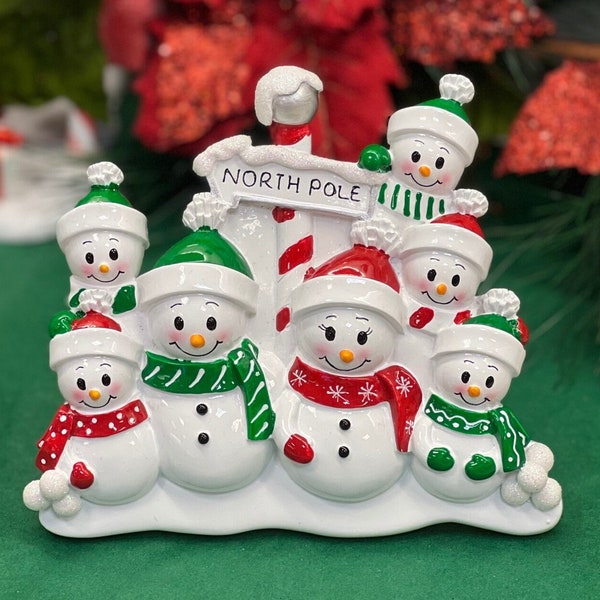 Snowman North Pole Family of 7 Table Topper Ornament Christmas, Free Personalized and Shipping