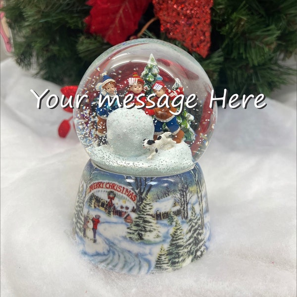 Custom Snow Globe Name or Your Message Roman 5.5" Red, Green and White Kids Rolling Snowball "Merry Christmas"  Musical Christmas Snow Globe