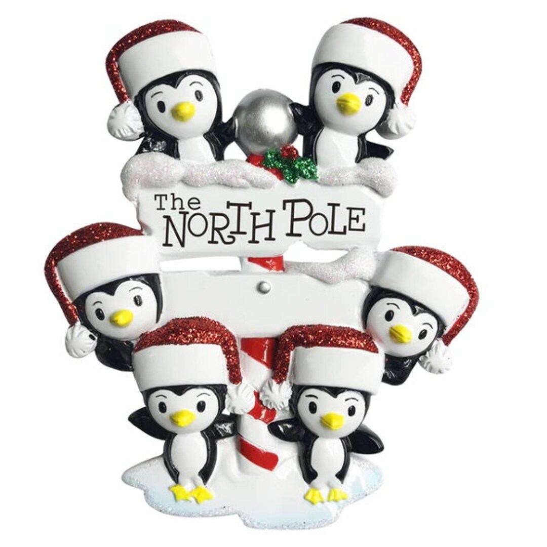 北極のペンギンファミリー6羽のパーソナライズされたクリスマス