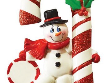 CANDY CANE SNOWMAN Personalized Christmas Ornament